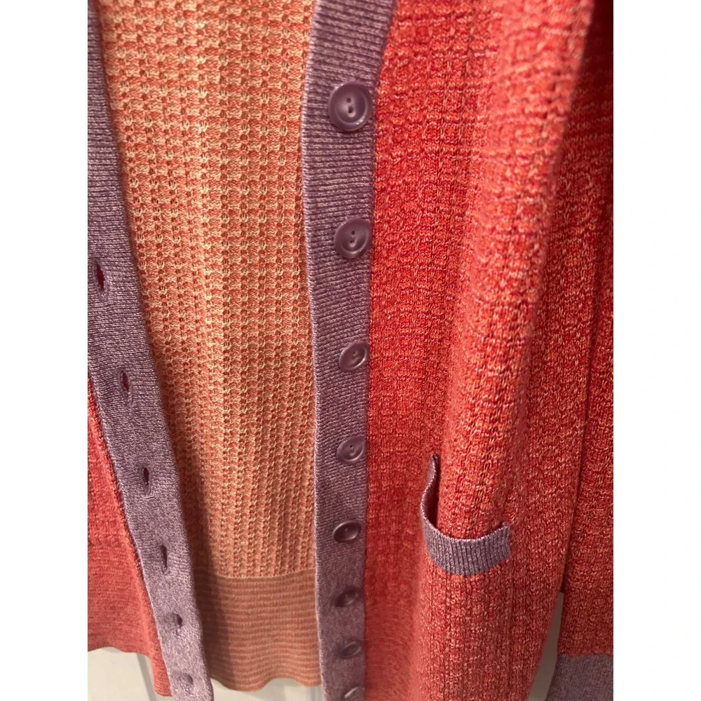 Marc by Marc Jacobs Colorblock Waffle Knit Cardigan Sweater Orange Purple Mens M - Picture 2 of 8
